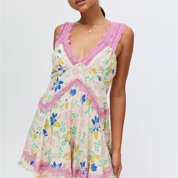 Urban Outfitters Dresses & Skirts - Floral Lace-Trim Sundress in Pink and Cream